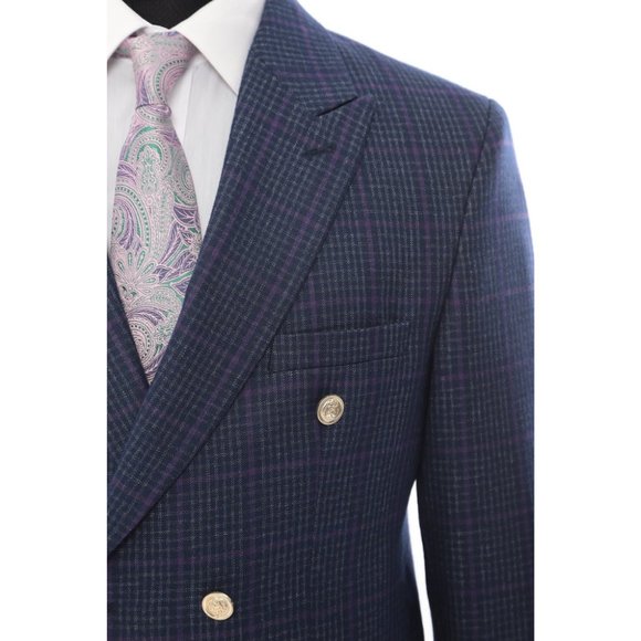 Derman Double Breasted Navy Check Suit 2 Piece Suit - Picture 6 of 6